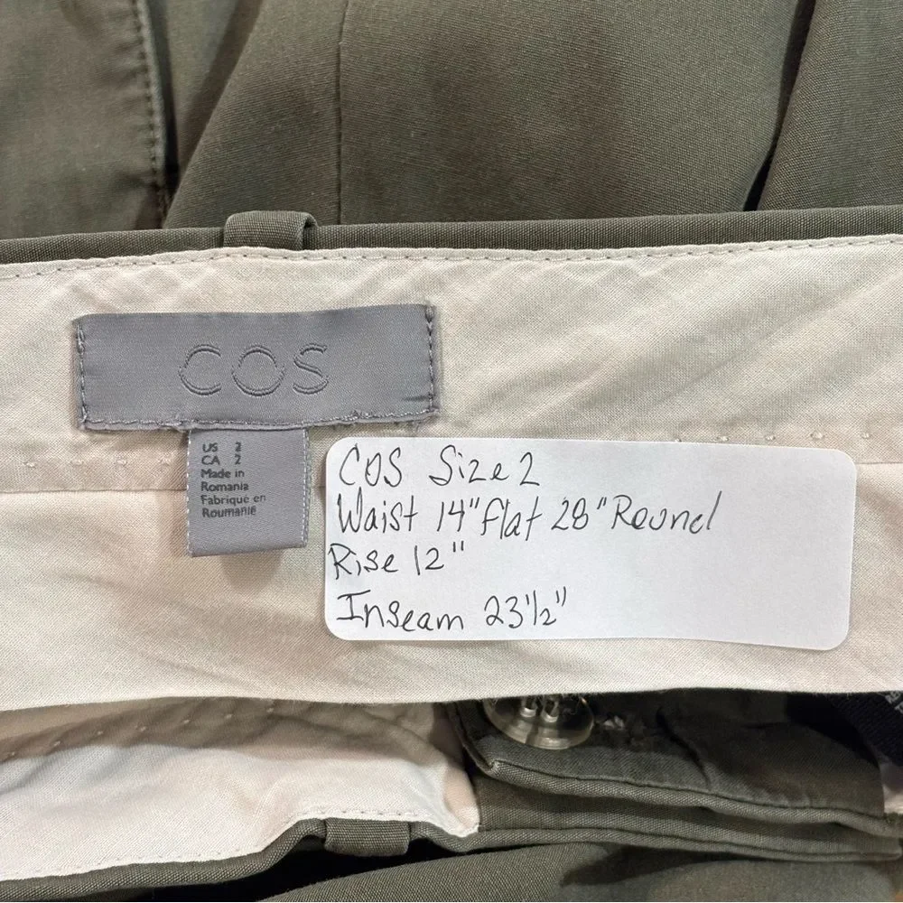 COS Tailored High Waist Straight Leg Twill Cotton Trousers Sage Green 2
